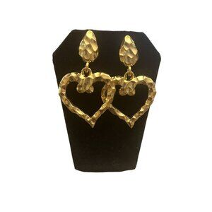 Premier Designs Hammered Gold Tone Heart Dangle Earrings
